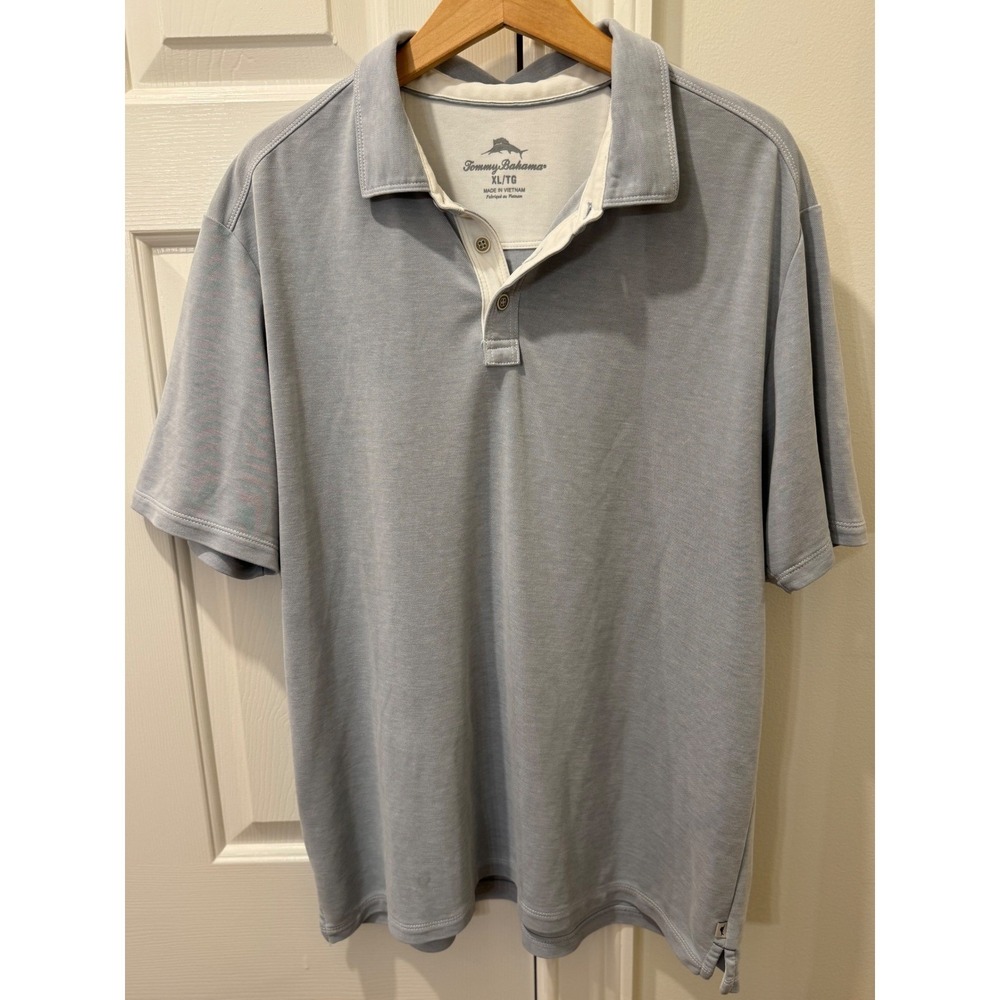 Tommy‎ Bahama Mens XL Blue Tencel Blend Short Sleeve Polo Shirt Marlin Logo